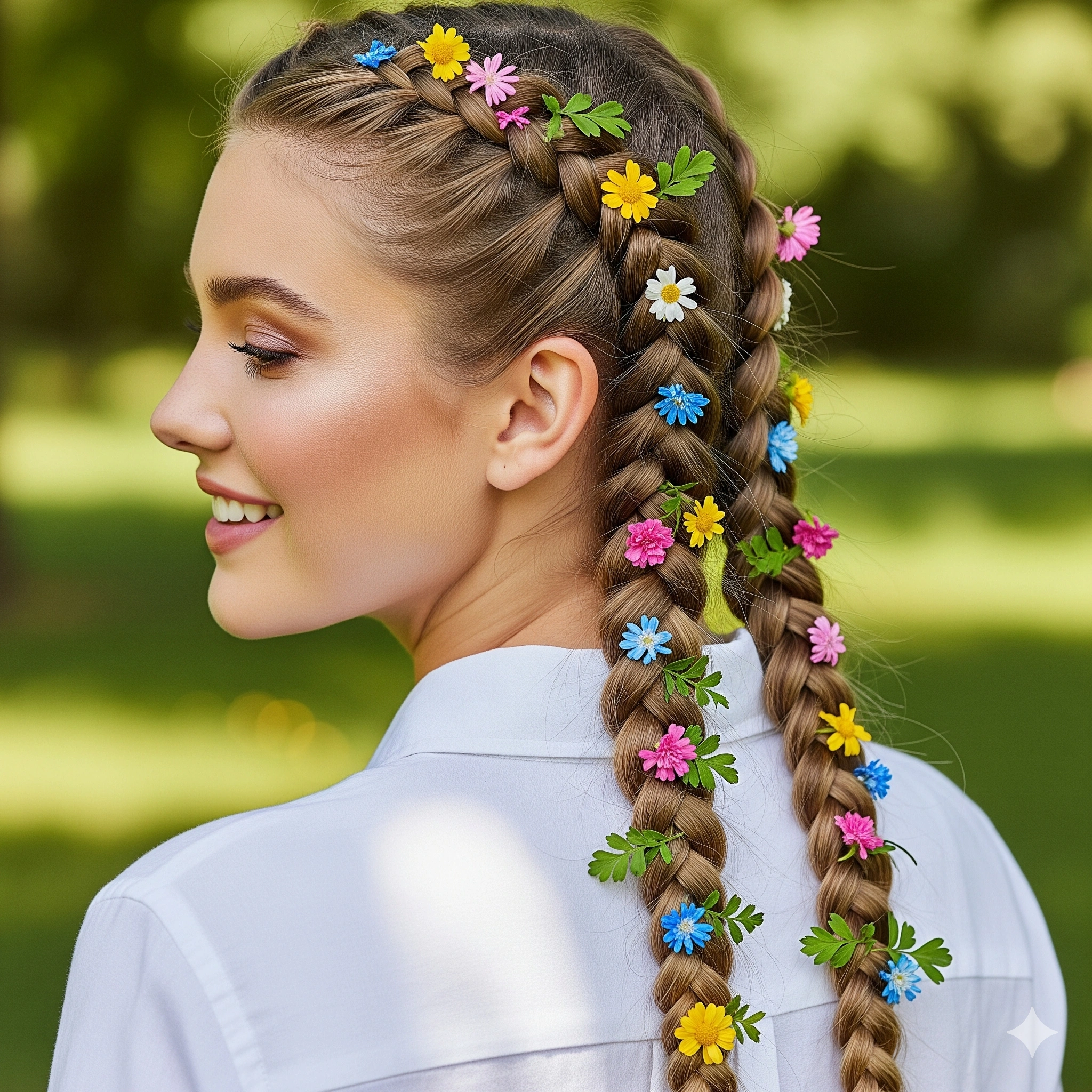 braid hairstyle with a flowers