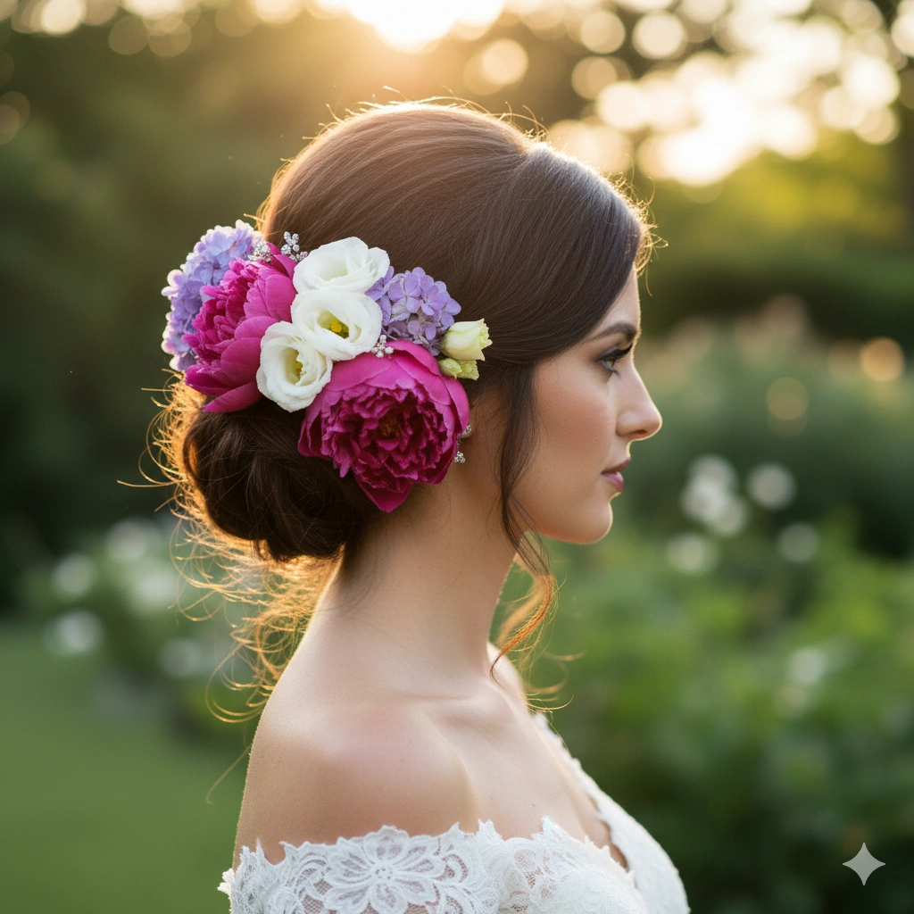 Colorful Floral Hairpin Updo