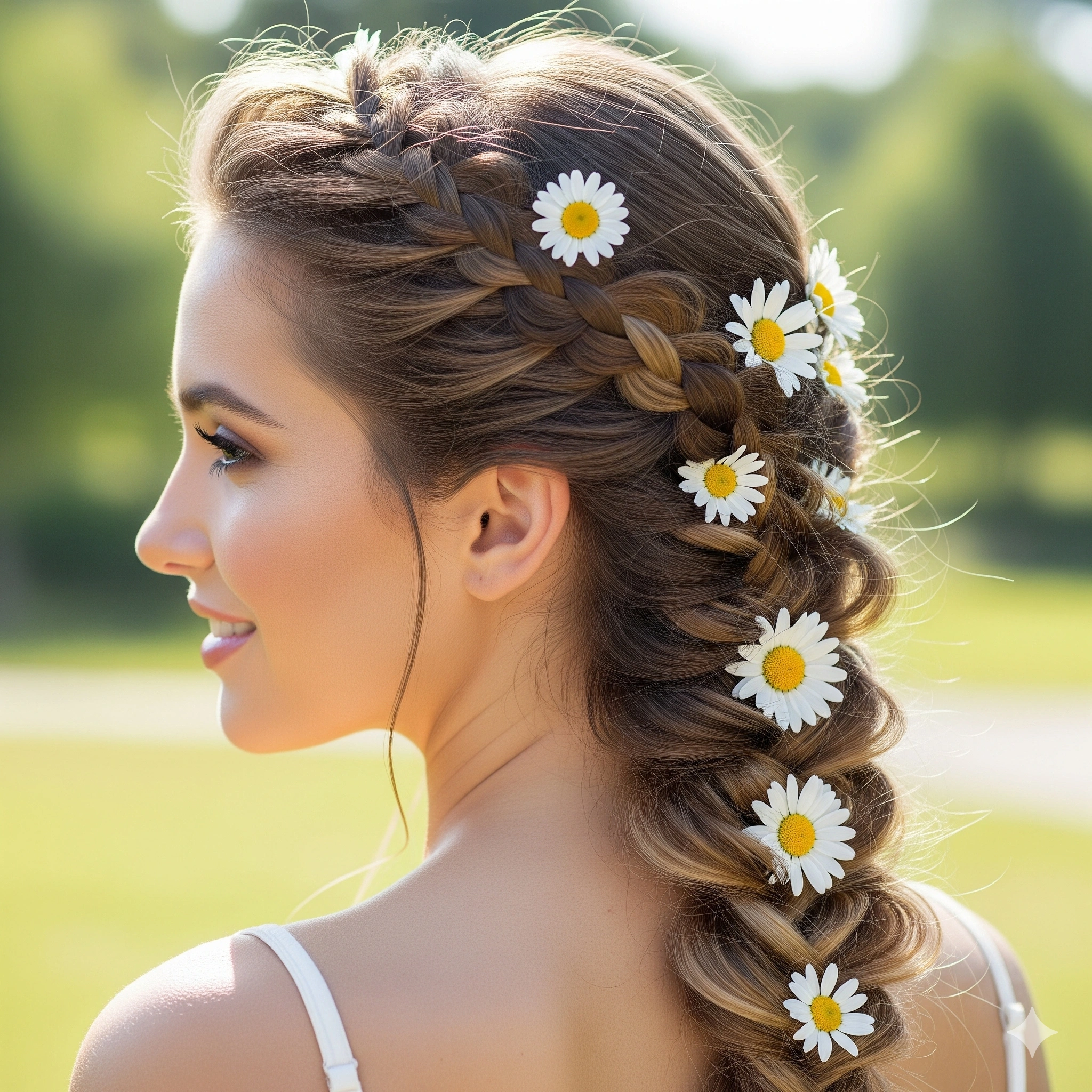 braid hairstyle with a flowers