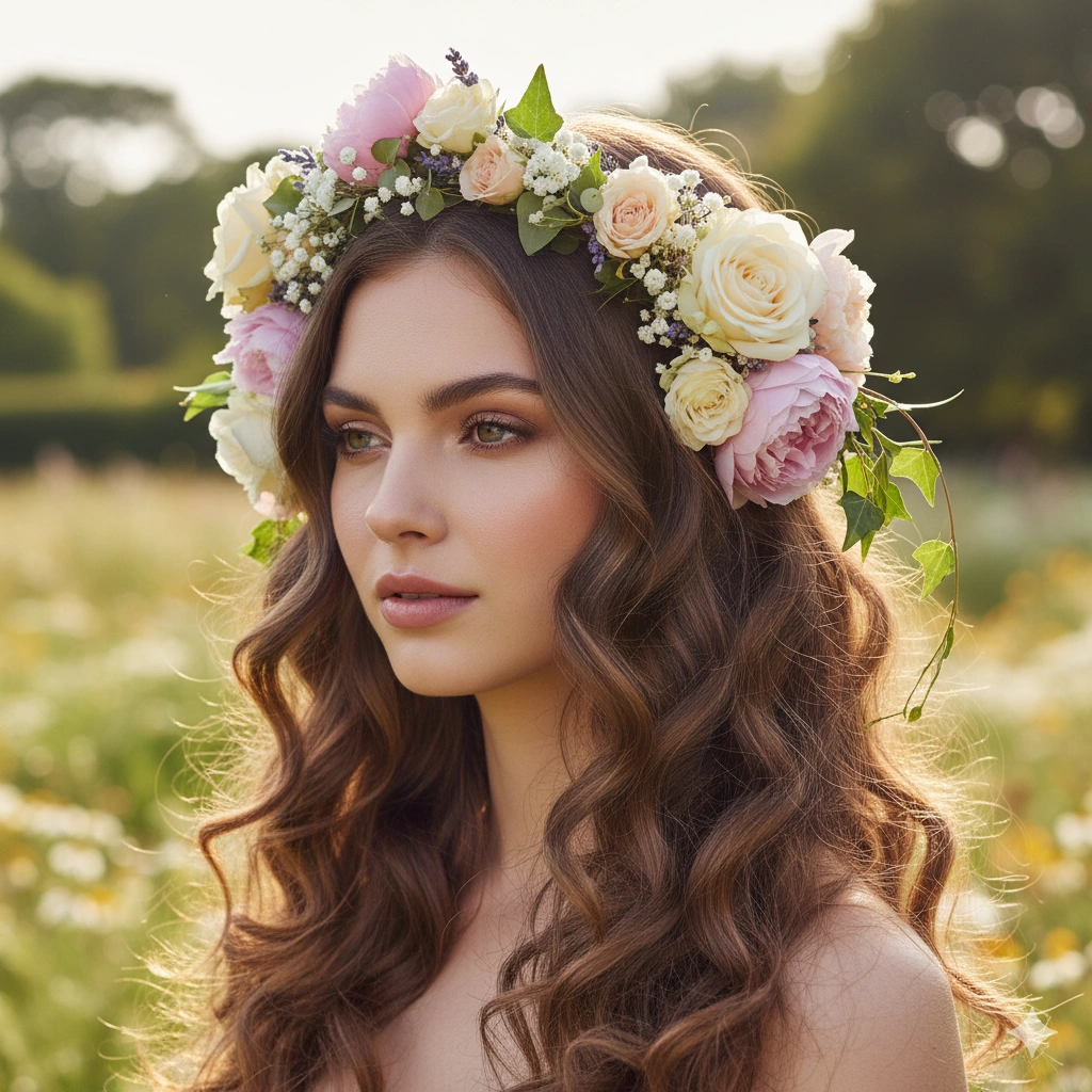 Wavy Brown Hairstyles with Hair Accessories