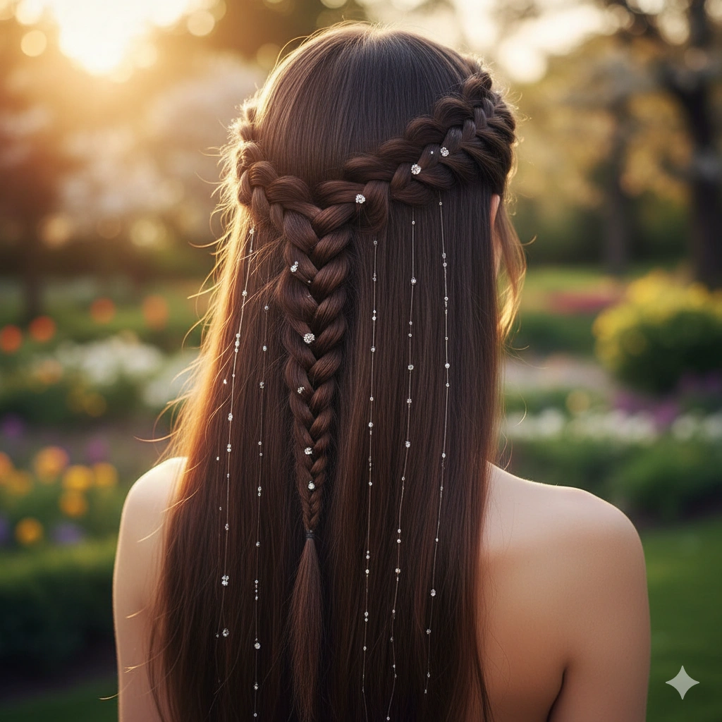 The half-up waterfall braid