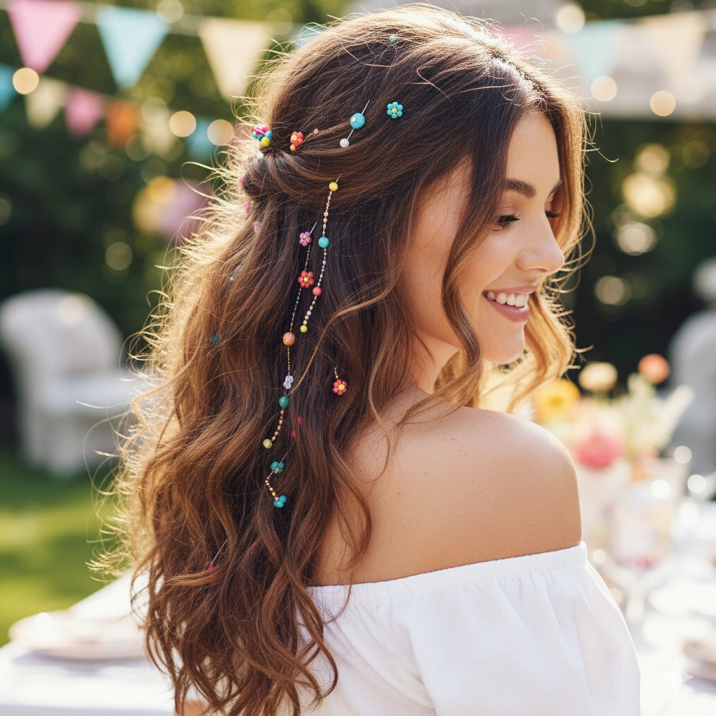 Wavy Brown Hairstyles with Hair Accessories