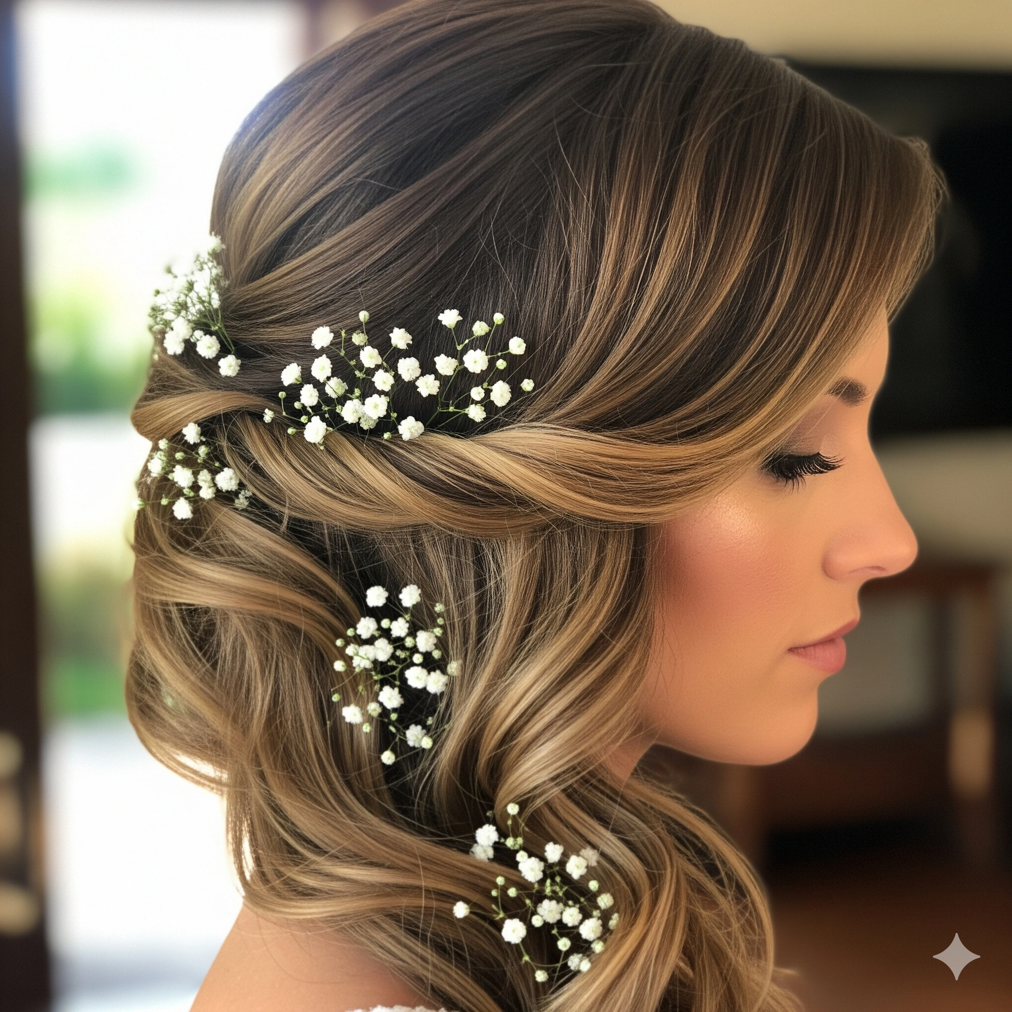 Side-Swept Hairstyles with Flowers