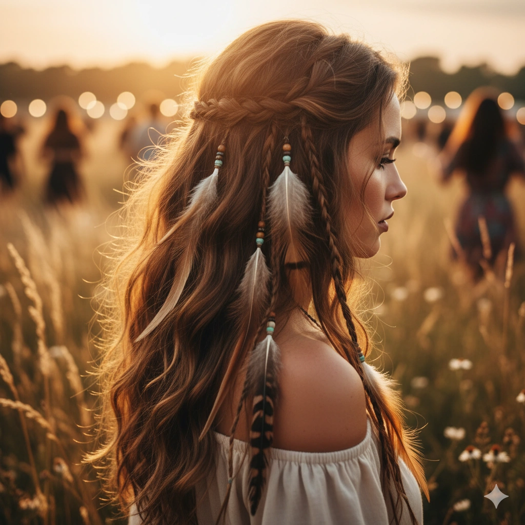 Wavy Brown Hairstyles with Hair Accessories