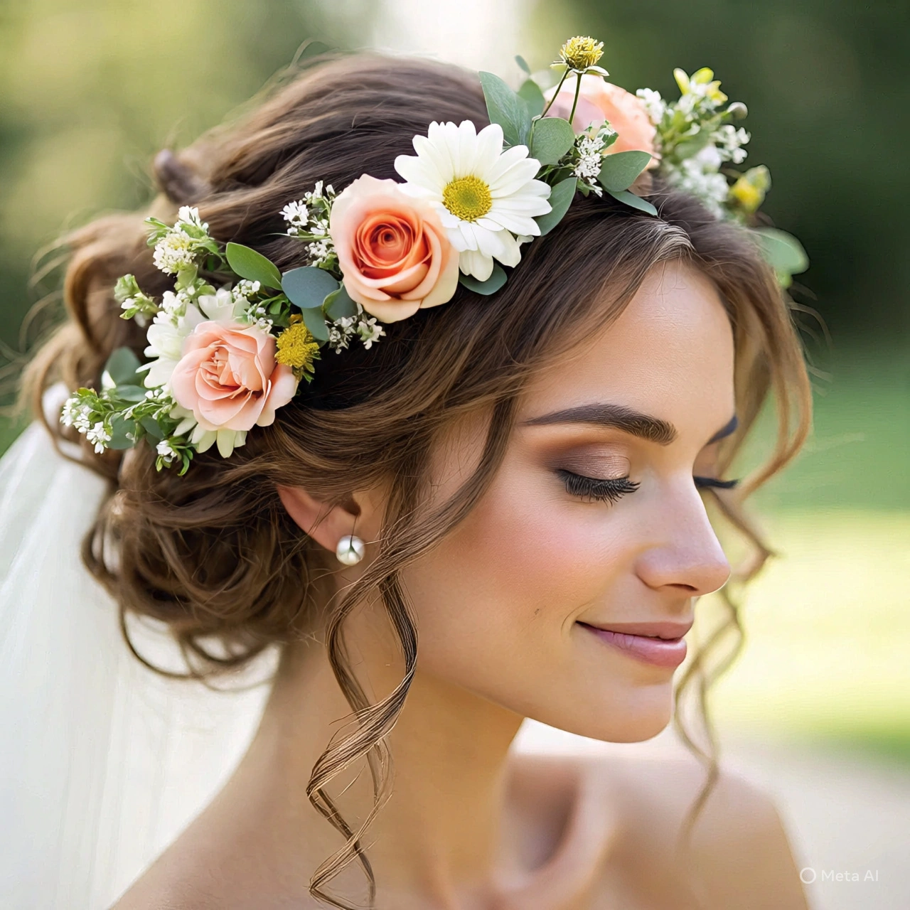 curly bun with flowers 