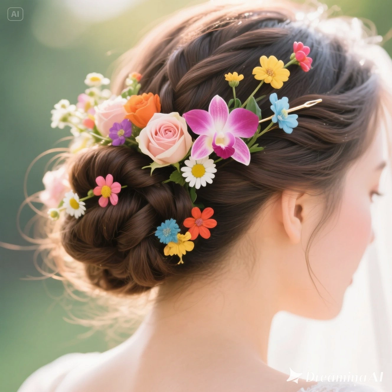Colorful Floral Hairpin Updo