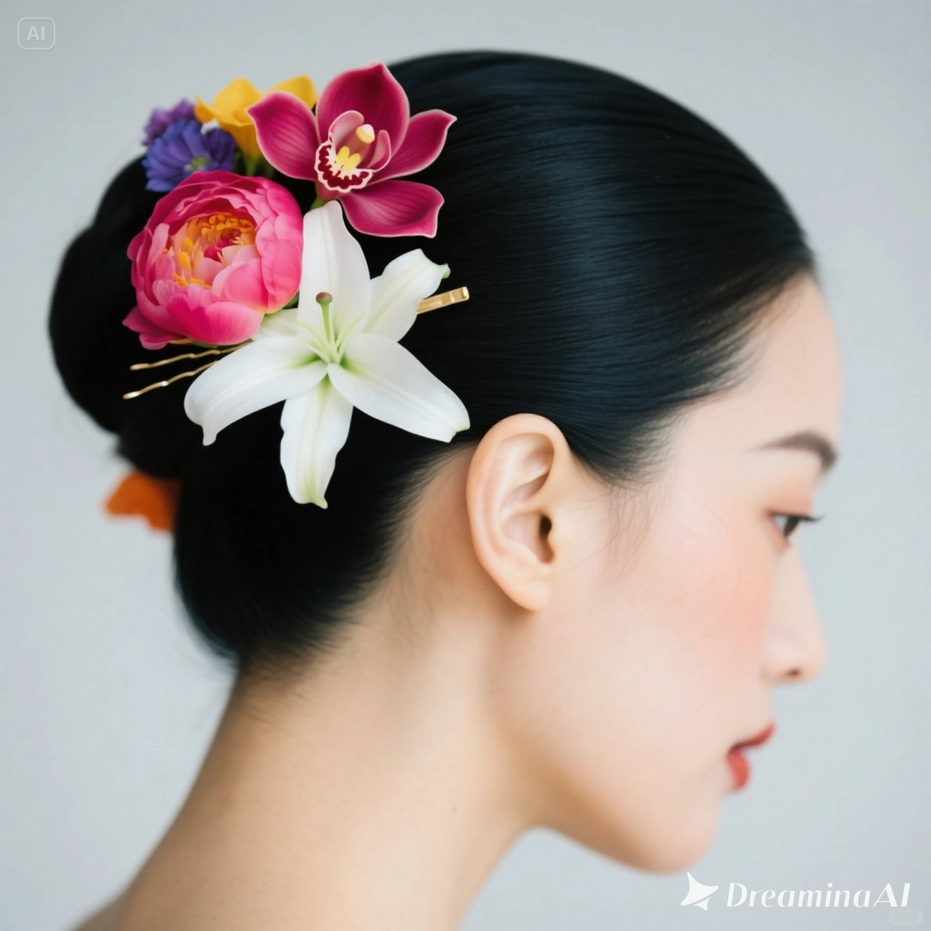 Colorful Floral Hairpin Updo