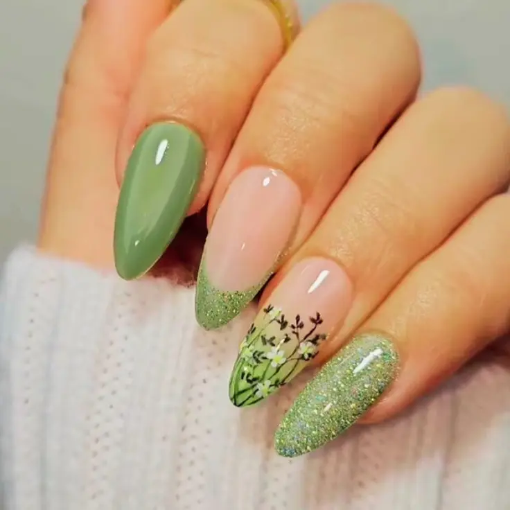 mismatched flowers nails
