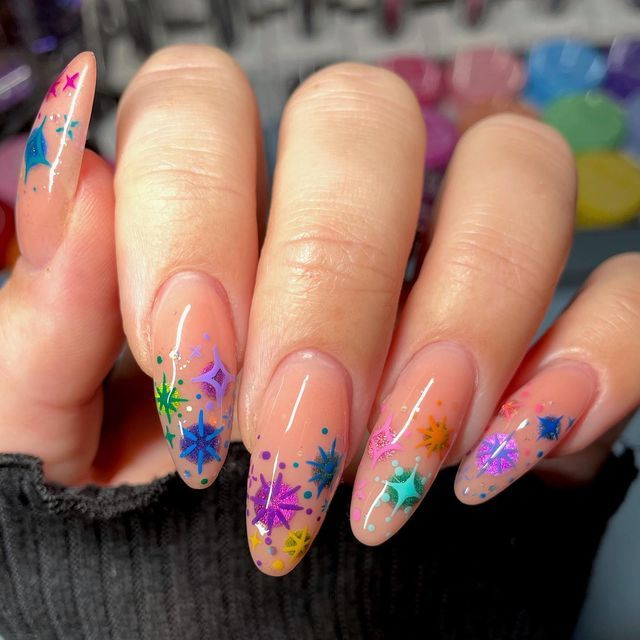 mismatched flowers nails