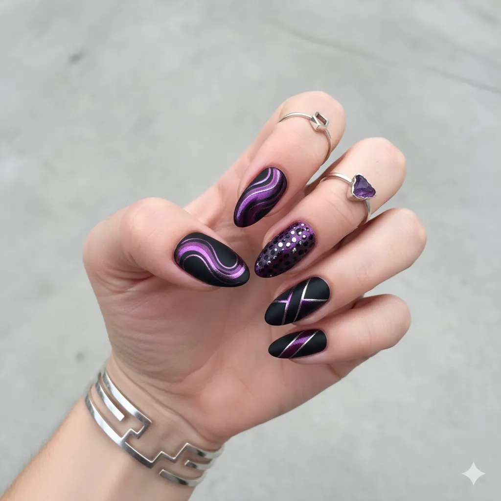 Black and Purple Nails