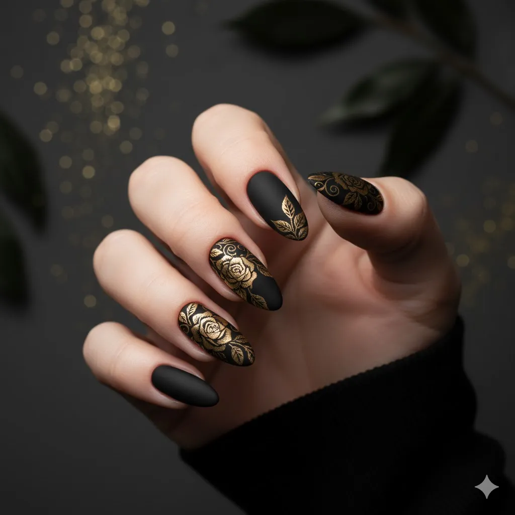 Matte Fall Florals Nails