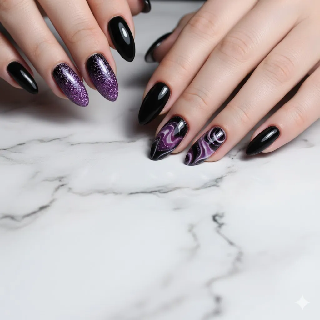 Black and Purple Nails