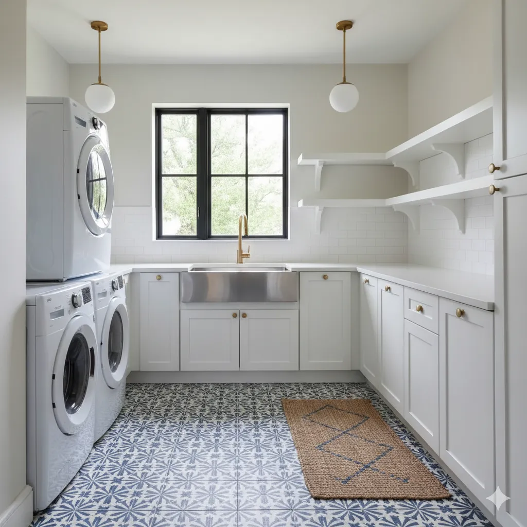 Blue and White Patterned Floors