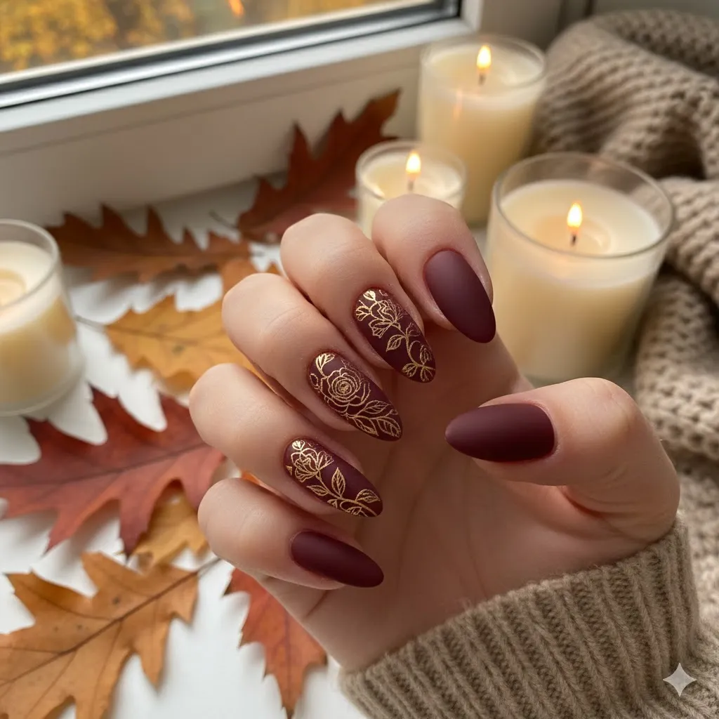 Matte Fall Florals Nails