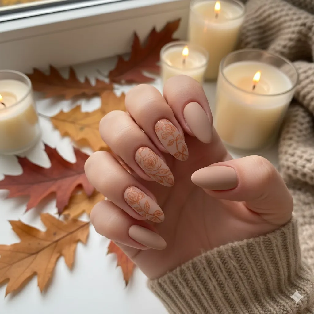 Matte Fall Florals Nails