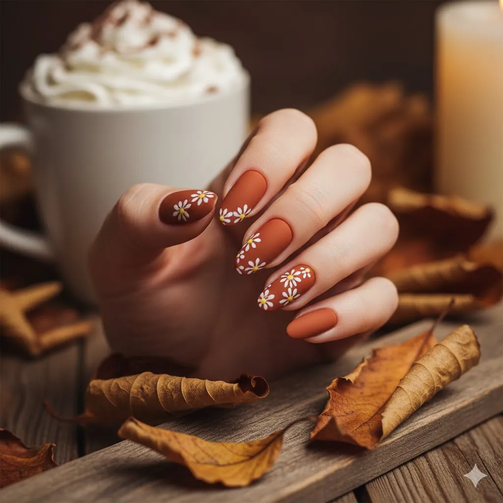 Matte Fall Florals Nails