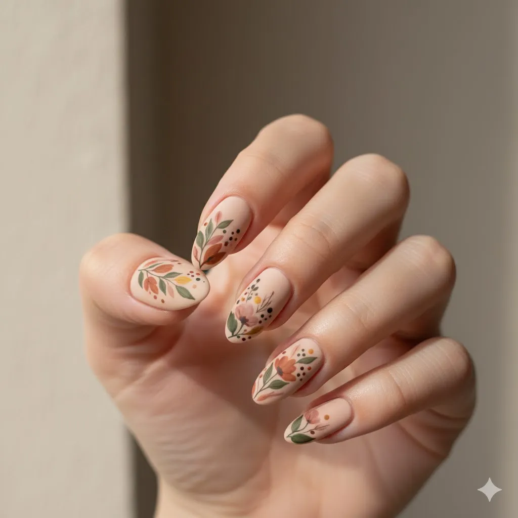 Matte Fall Florals Nails
