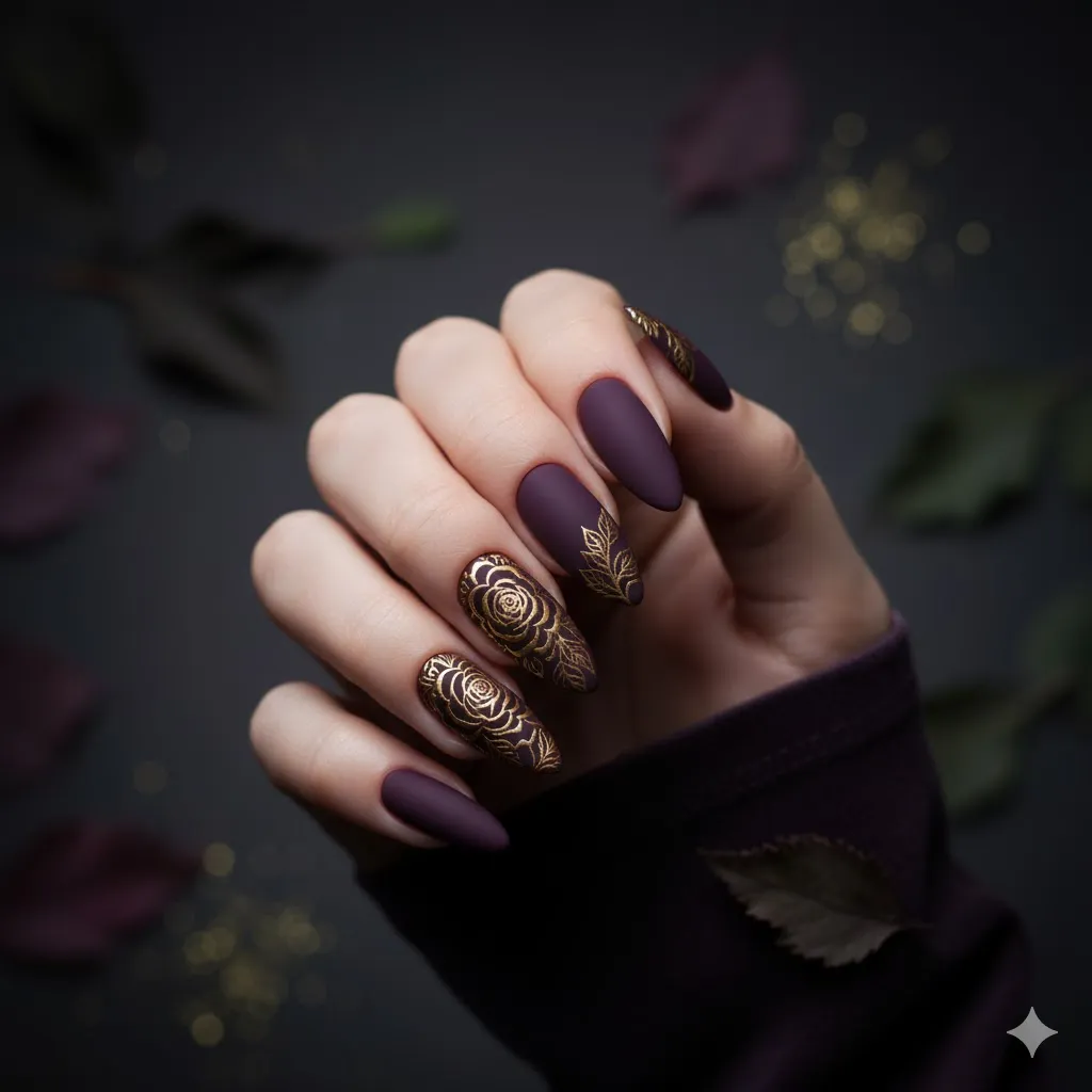 Matte Fall Florals Nails