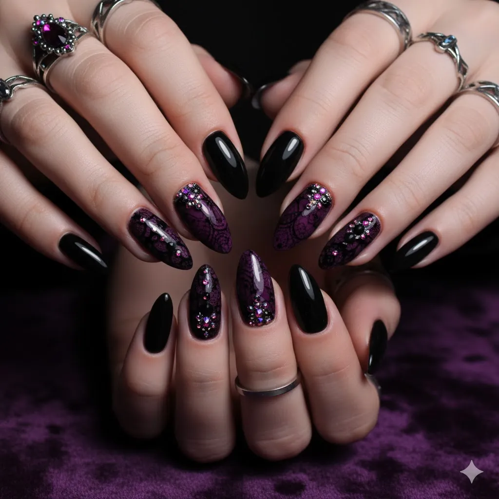 Black and Purple Nails