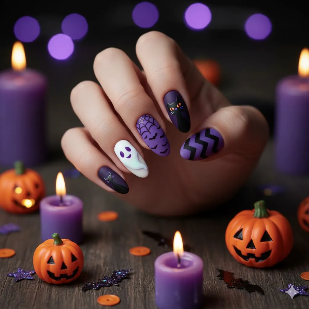 Black and Purple Nails