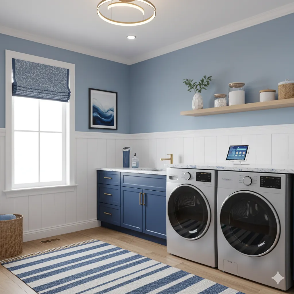Laundry Room, Blue Smart, and Stylish Design 