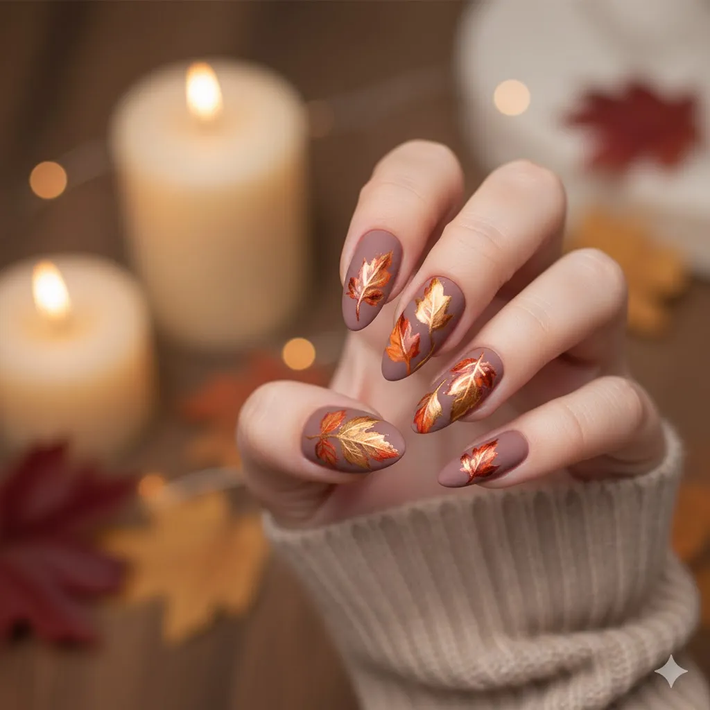 Matte Fall Florals Nails