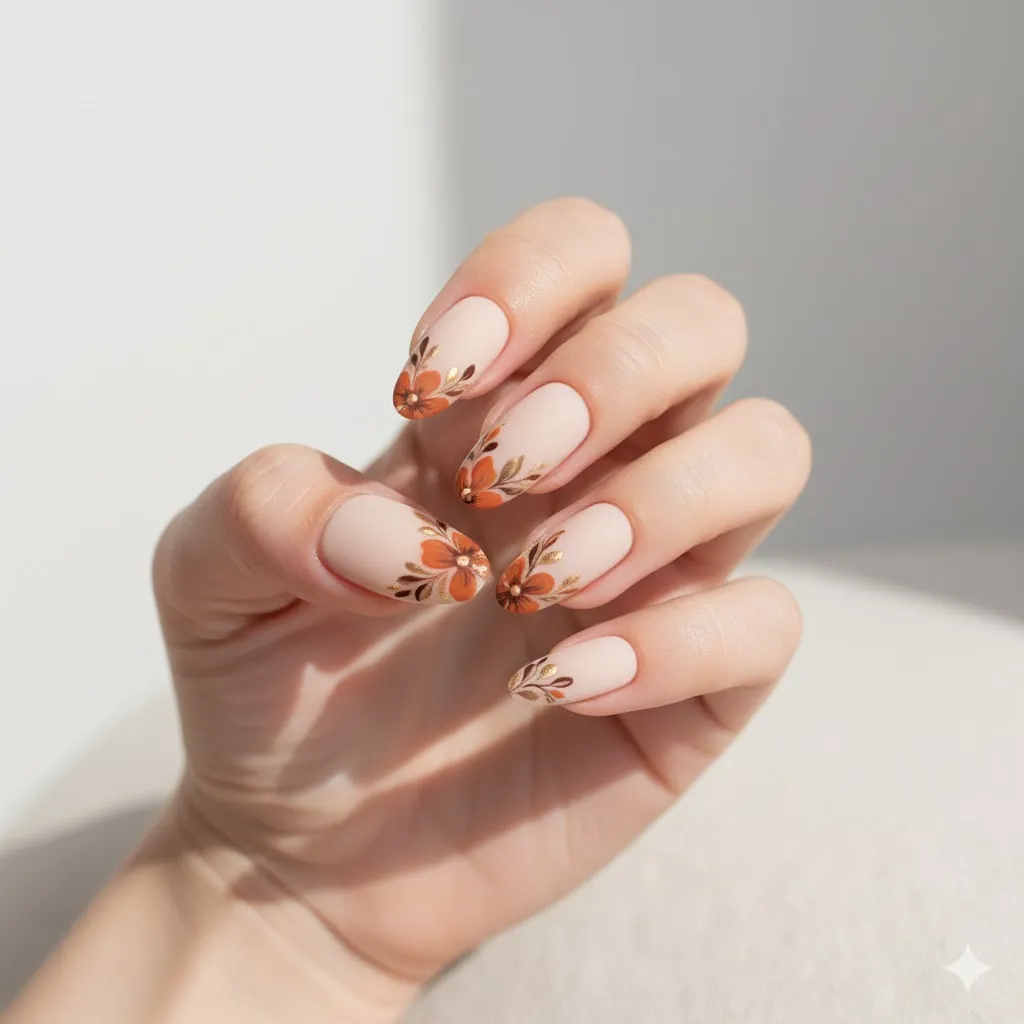 Matte Fall Florals Nails