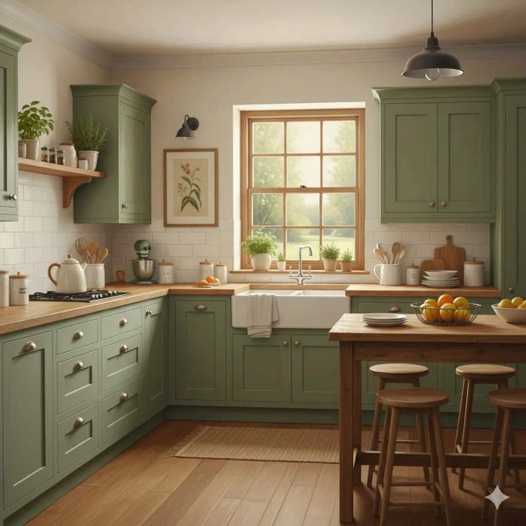 Paint Cabinets in Soft Green Tones