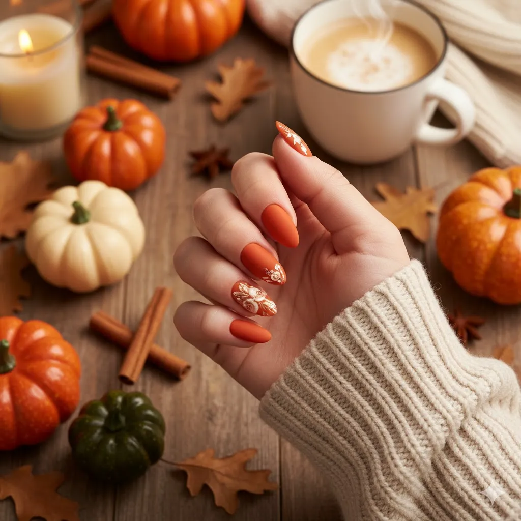 Matte Fall Florals Nails