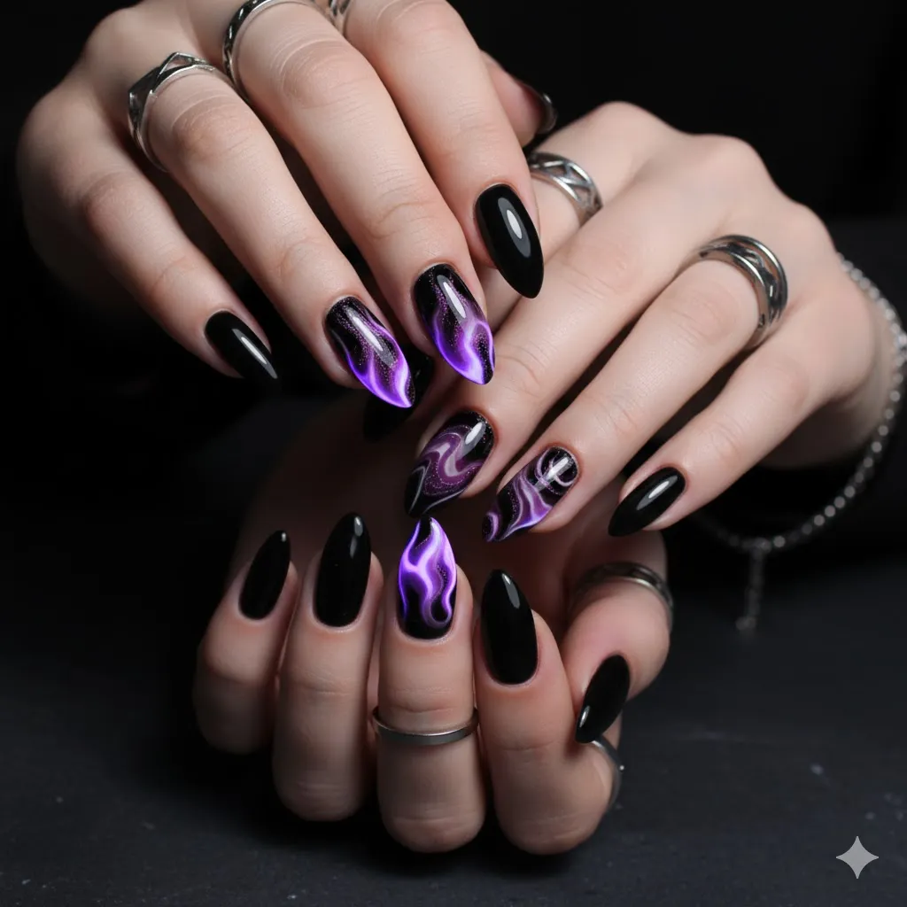 Black and Purple Nails