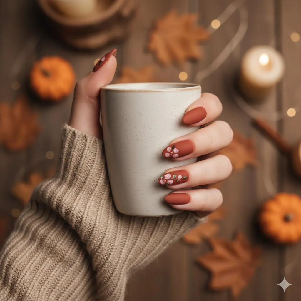 Matte Fall Florals Nails