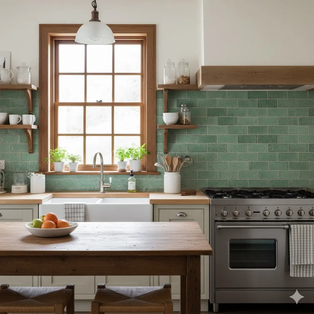 Use Green-Tinted Backsplash Tiles