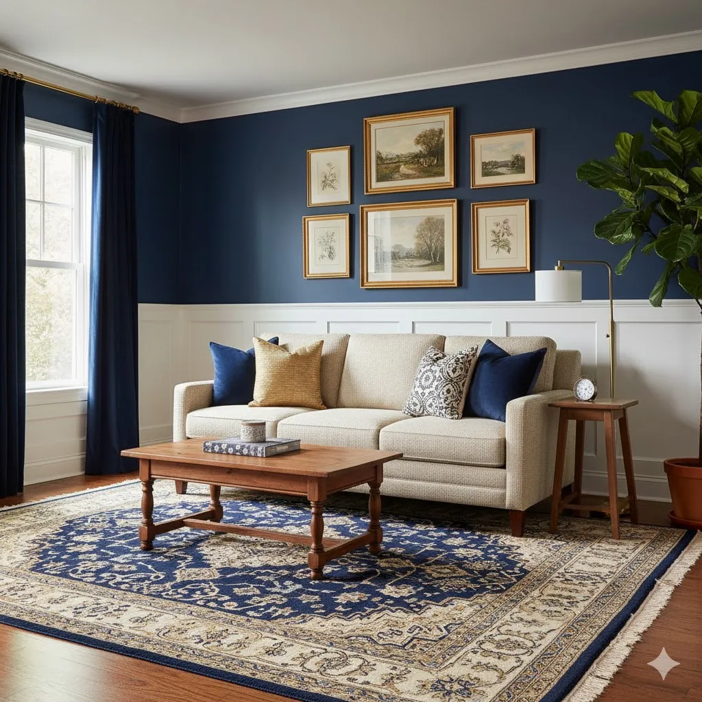 Use a Navy Rug for Balance