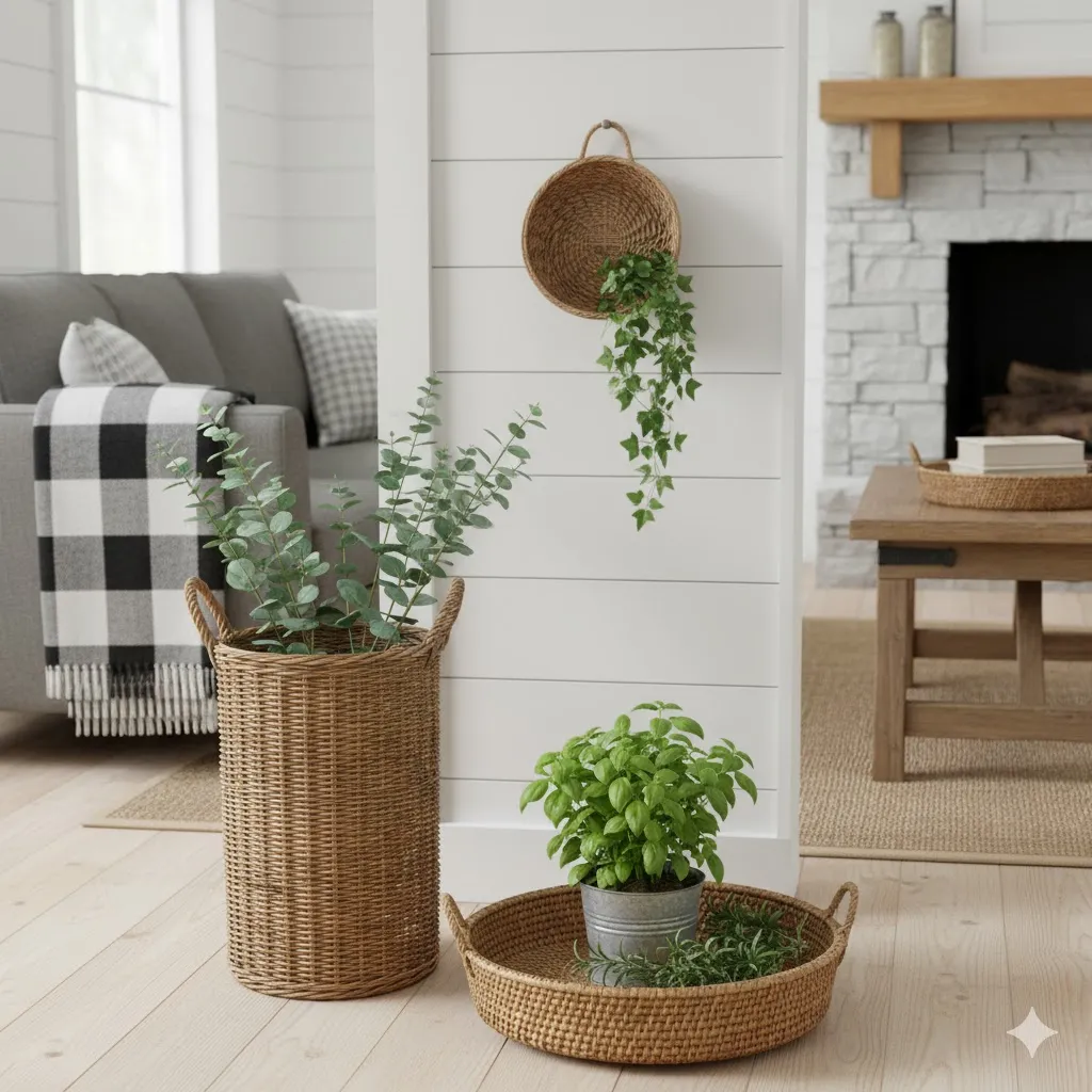 Wicker Baskets with Greenery