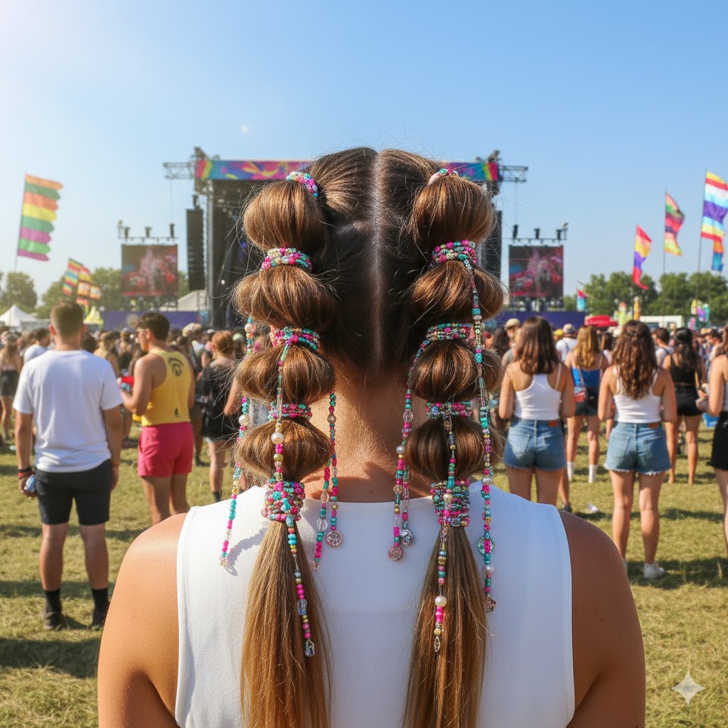 bubble braid pigtails with beaded elastics