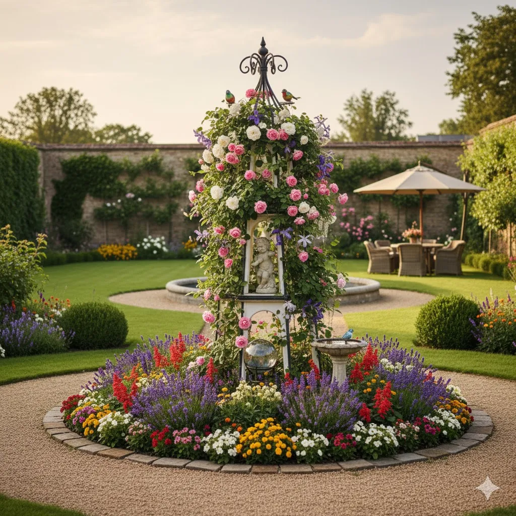 Decorative Obelisk With Garden Ornaments