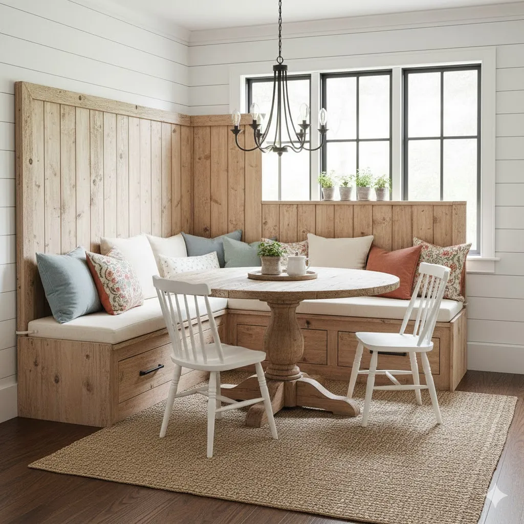 Farmhouse-Style Wood Banquette