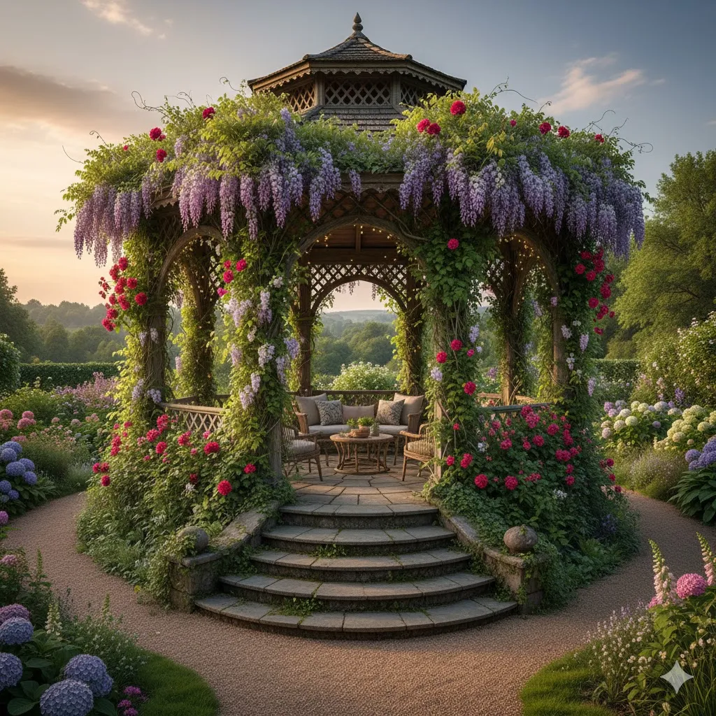 Garden-Style Gazebo With Climbing Vines