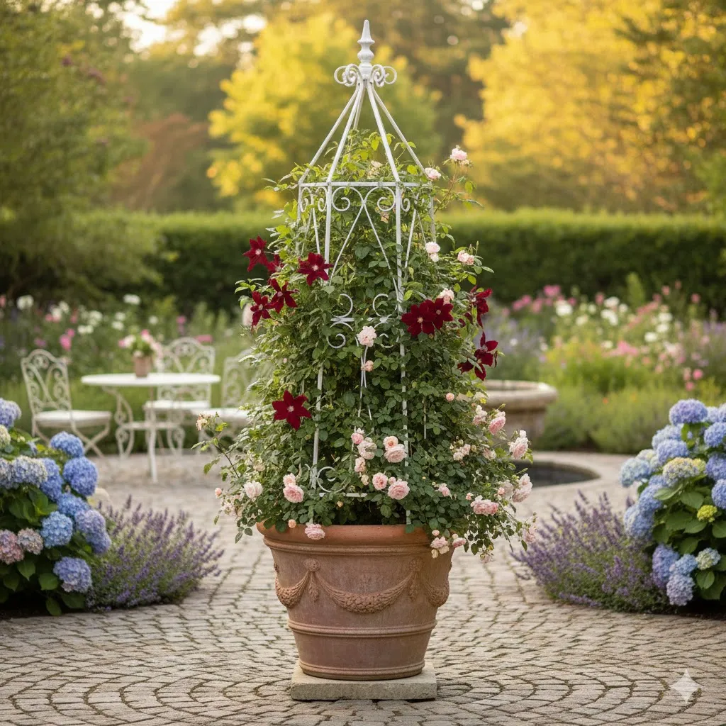 Obelisk Over a Potted Plant