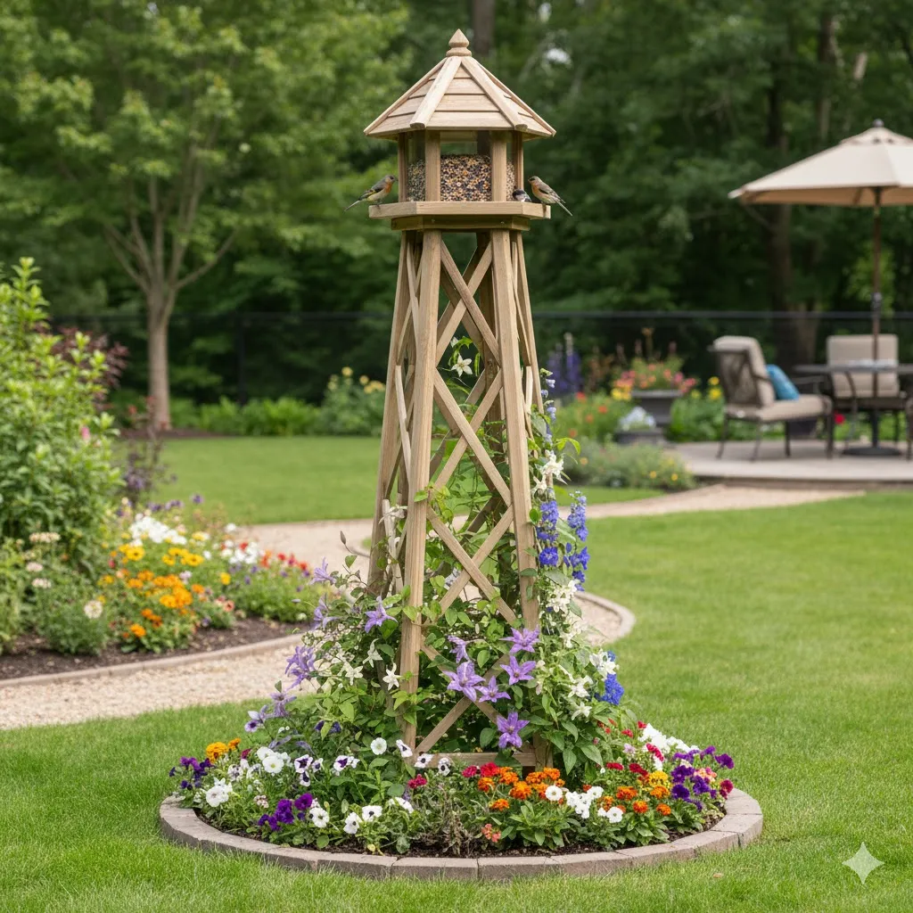 Obelisk with Built-In Bird Feeder