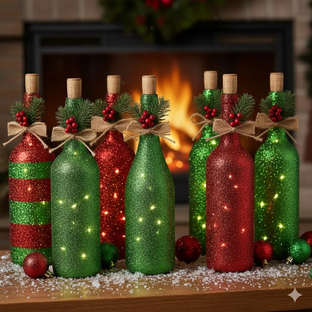 Red and Green Glitter Bottles