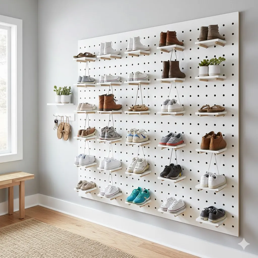 Vertical Pegboard Shoe Wall