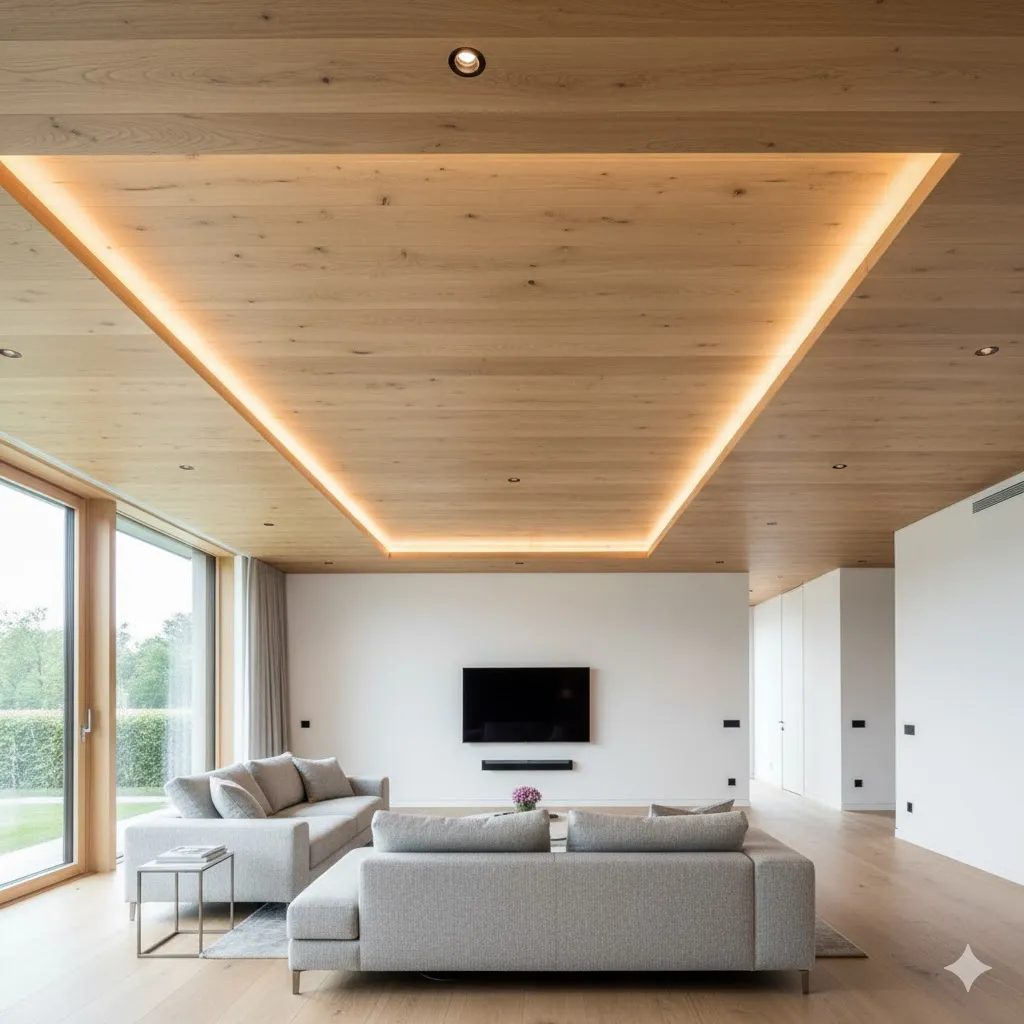 Wooden Plank Ceiling with LED Strips