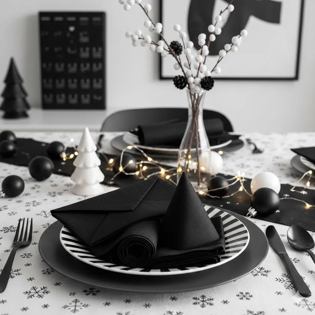 Black Napkins with Simple Folds