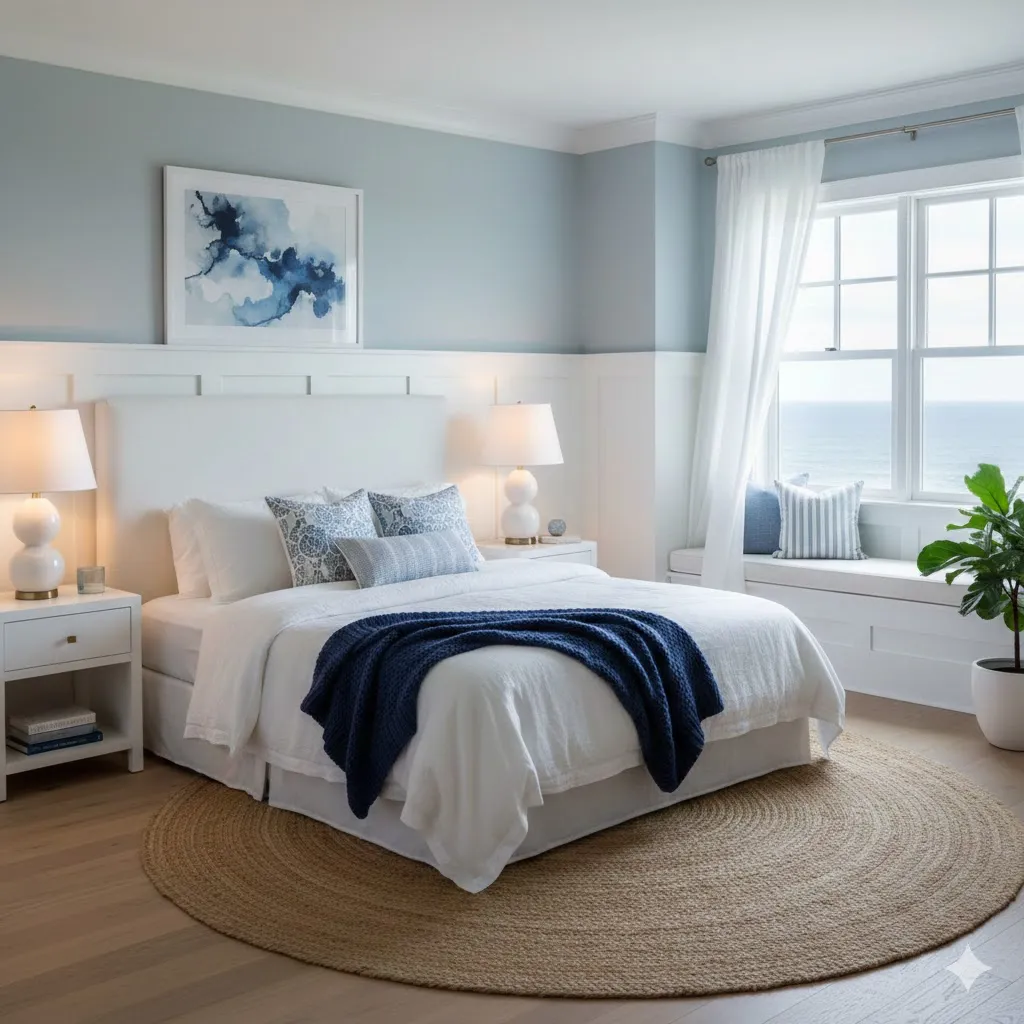 Blue and White Bedroom for a Calm & Aesthetic Retreat