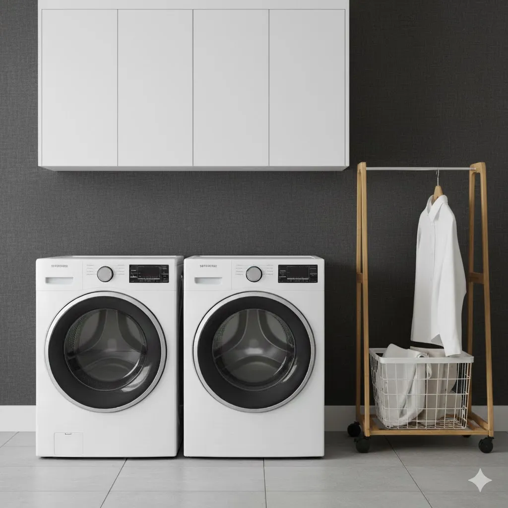 Dark Wallpaper with Light Cabinets