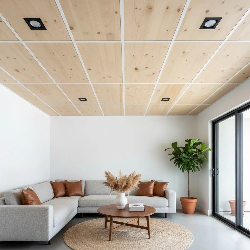 Drop Ceiling with Wood Tiles