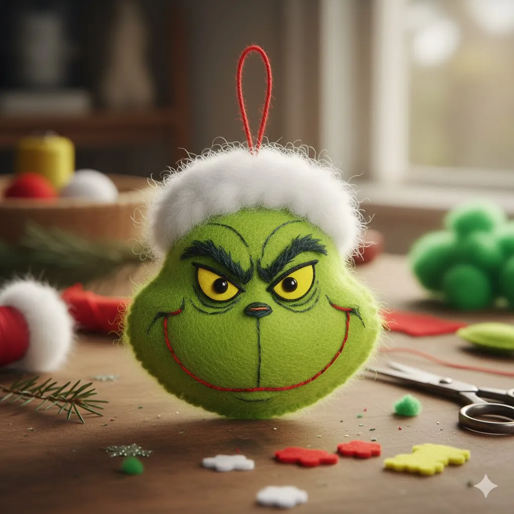 Grinch Face Felt Ornament