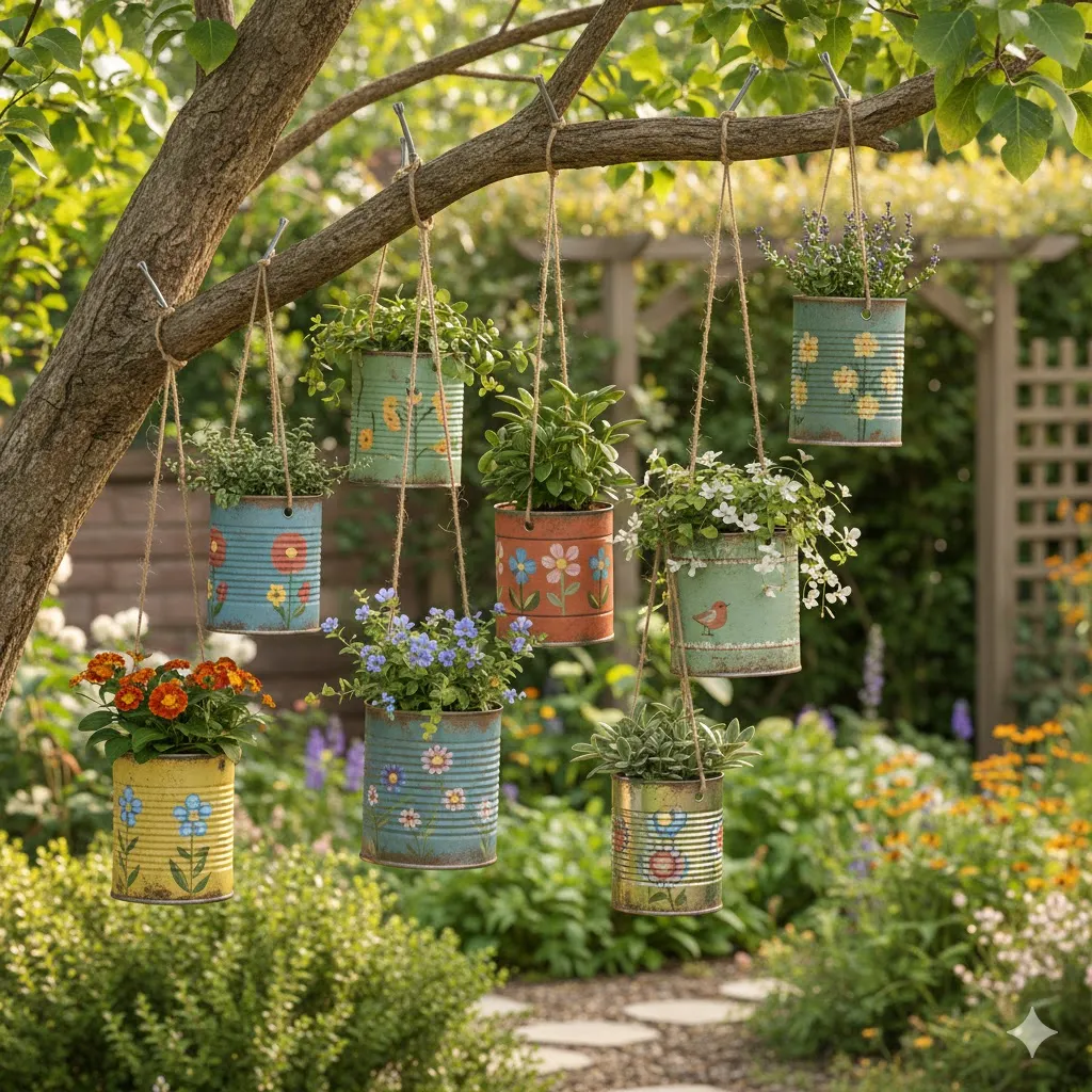 Hanging Tin Can Planters