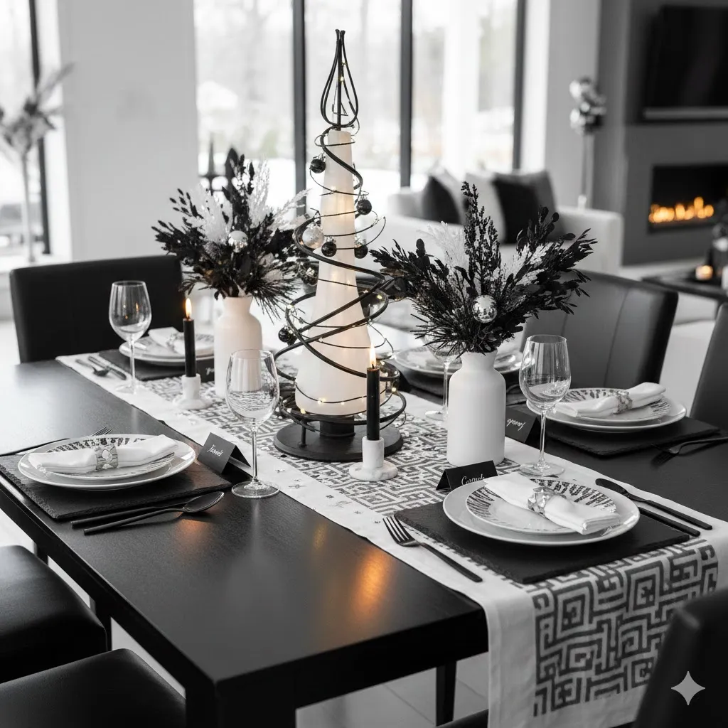 Modern Black and White Christmas Table